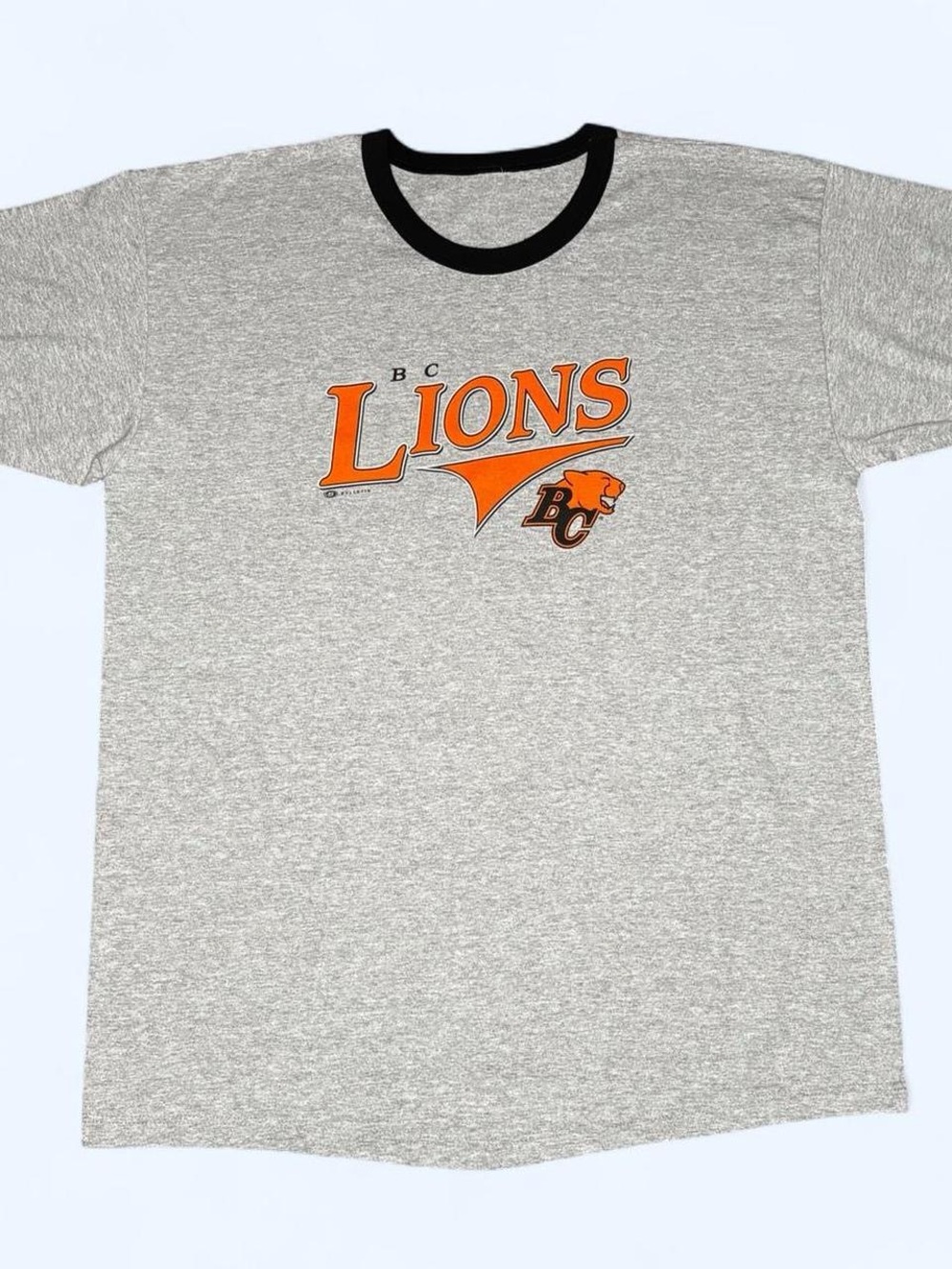 Vintage BC Lions Bulletin Athletic Ringer T-Shirt CFL Grey Orange Football Tee